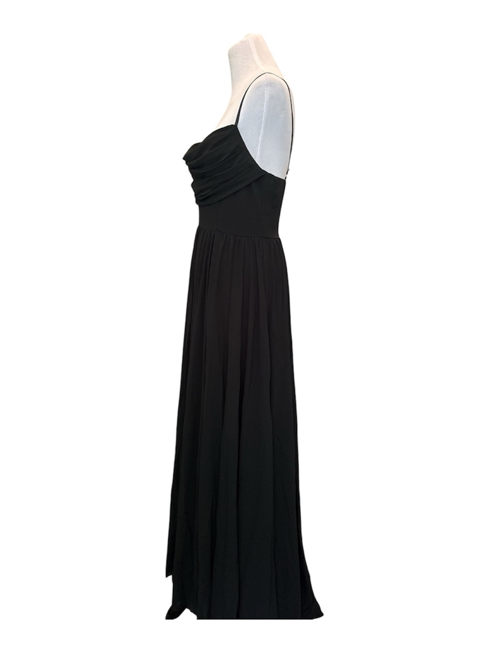 Aoshababi Dress Black Spaghetti Strap Maxi Lined Flowing Skirt Draped Bodice - Picture 3 of 5